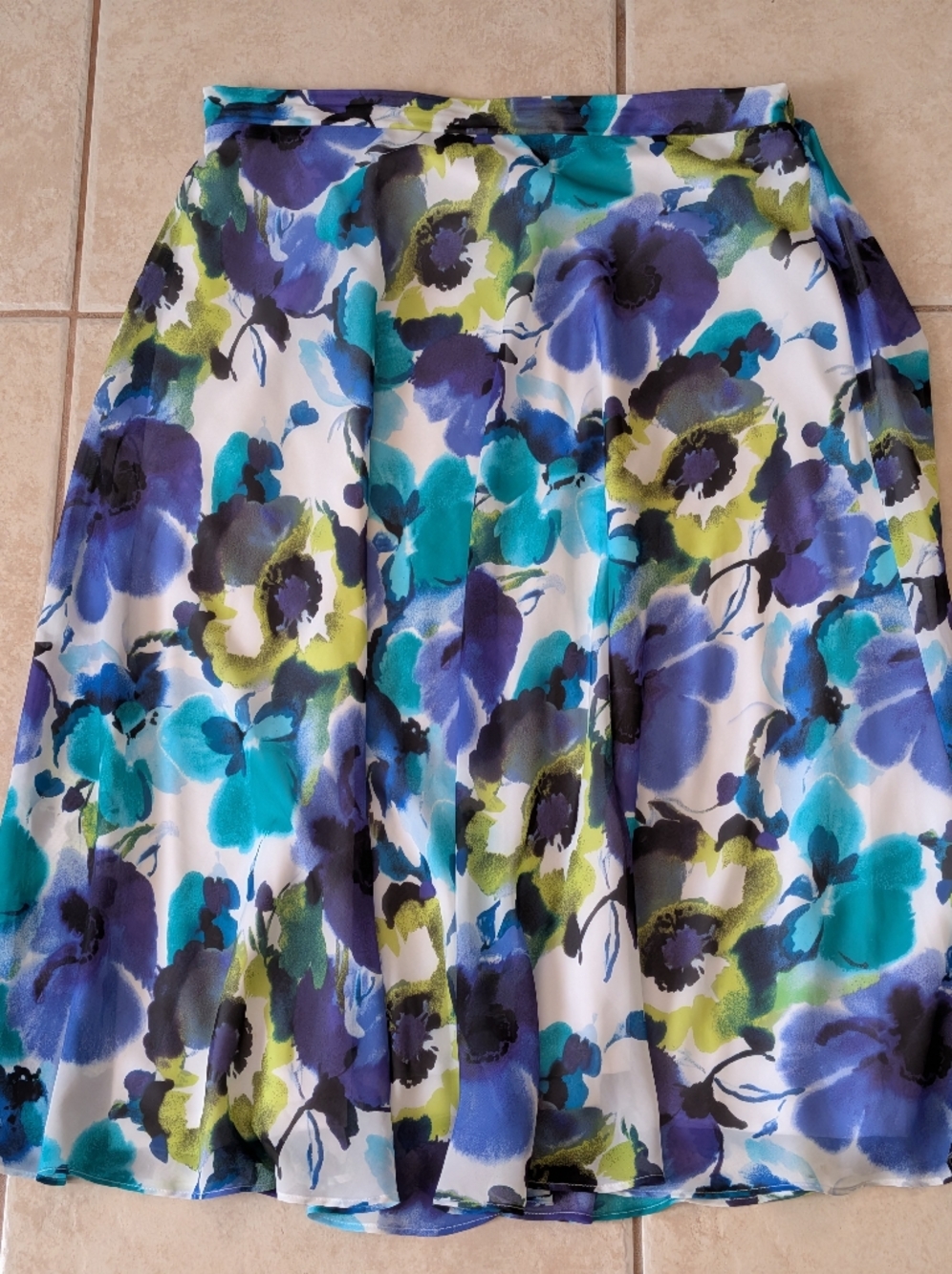 Laura Ashley Blue Floral Midi Skirt Size Large